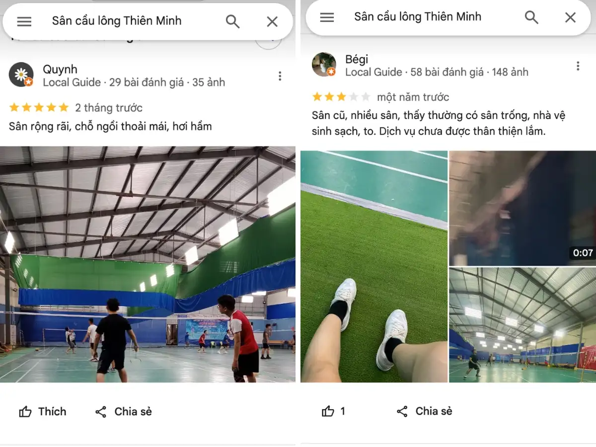 Đánh giá thực tế từ người chơi tại sân cầu lông Thiên Minh