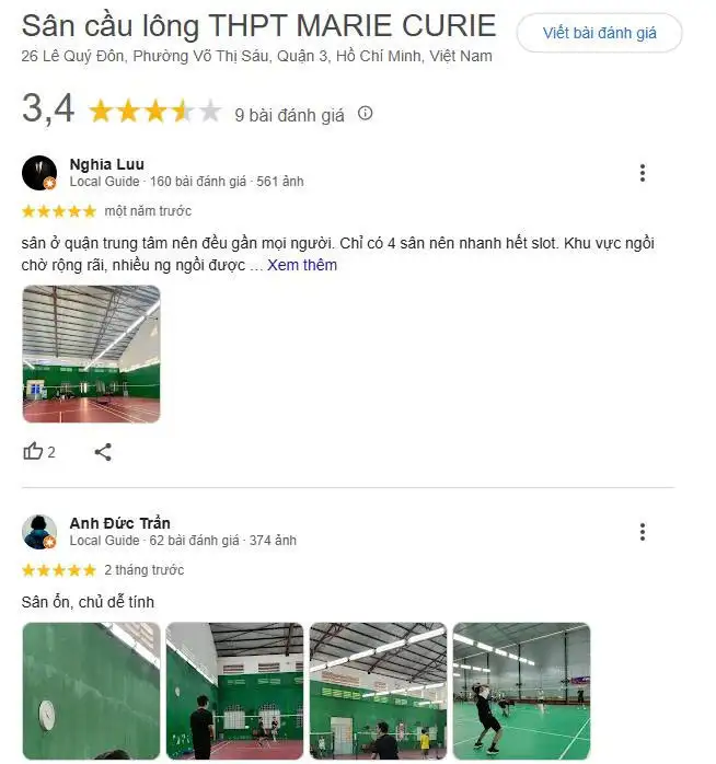 Tổng hợp review về sân cầu lông Trường Marie Curie