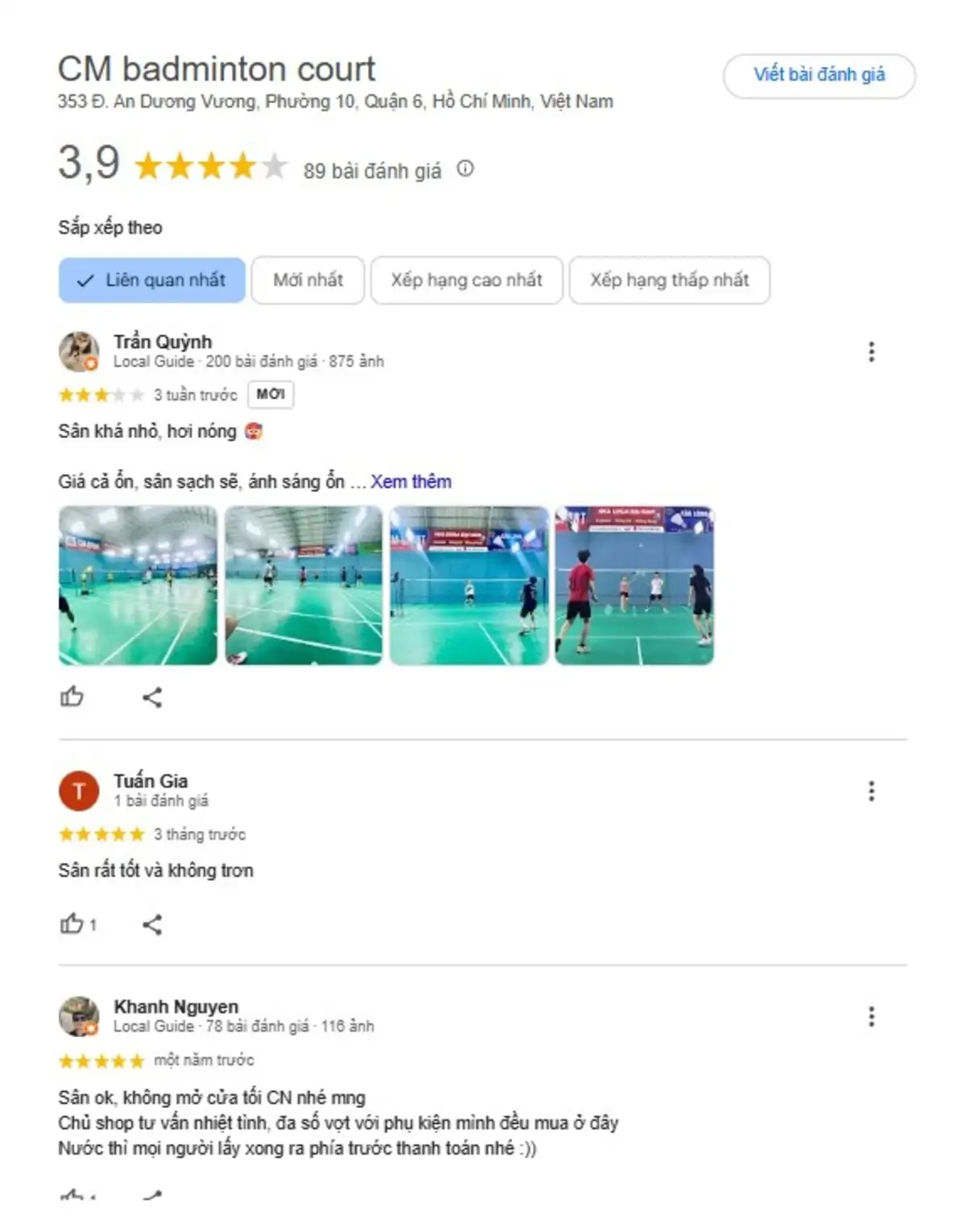 Trải nghiệm khách hàng về sân CM