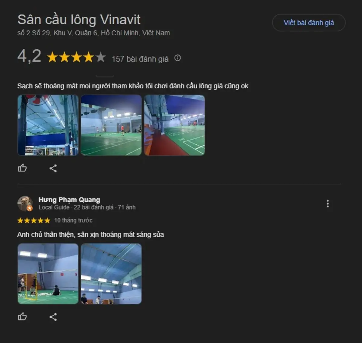 Đánh giá trải nghiệm người chơi tại sân Vinavit