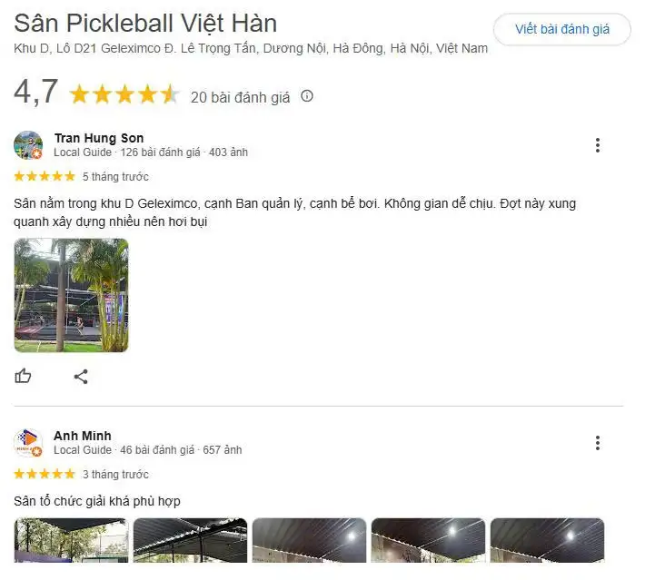 Đánh giá Sân Pickleball VietHan-Geleximco