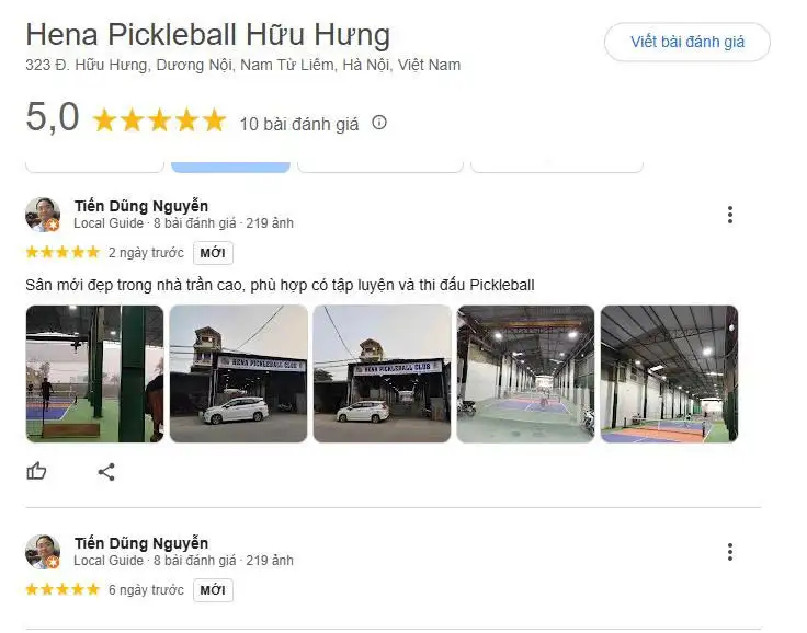 Tổng hợp những đánh giá về Sân HENA PICKLEBALL Hữu Hưng