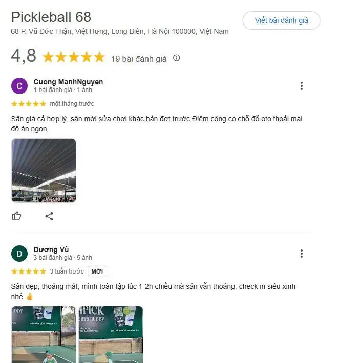 Các đánh giá về Sân Pickleball 68