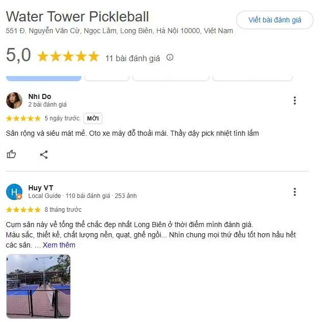 Tổng hợp những review về Sân Pickleball Water Tower
