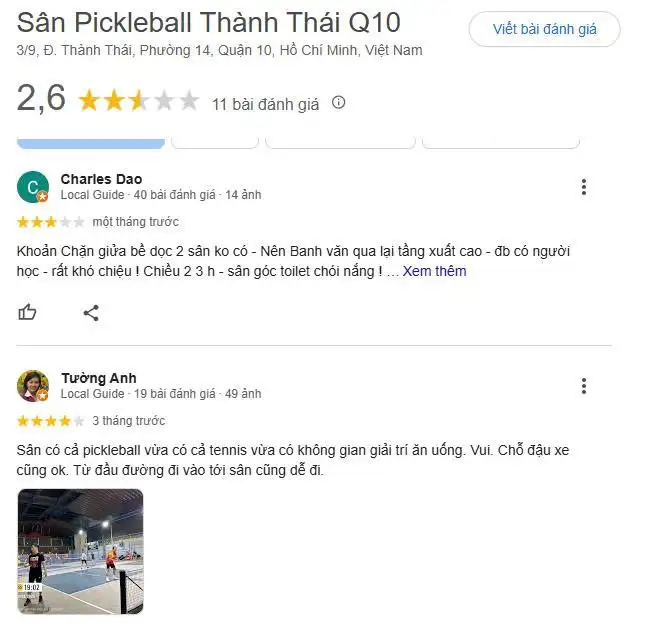 Các đánh giá về sân pickleball Thành Thái