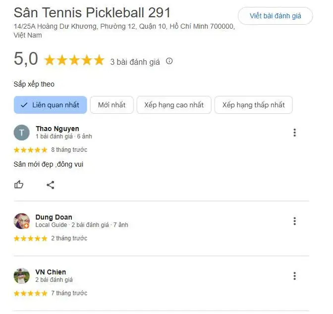 Những đánh giá về sân Pickleball 291 Quận 10
