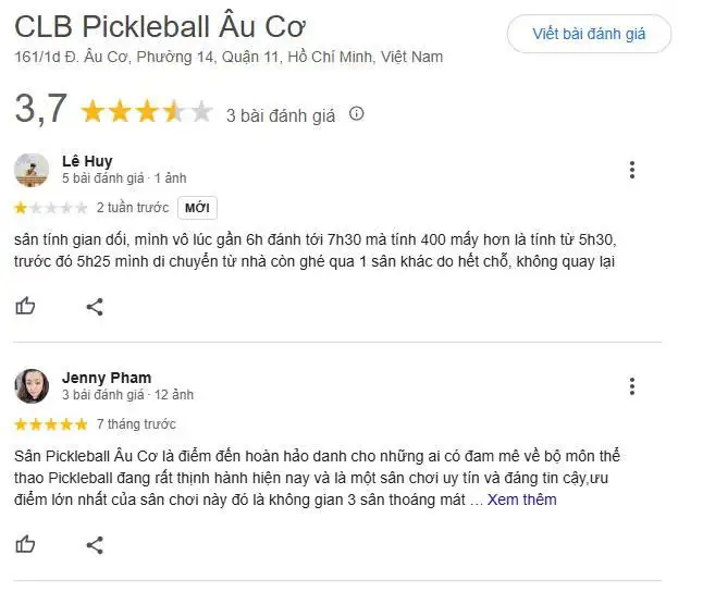 Tổng hợp đánh giá về sân Pickleball Âu Cơ 