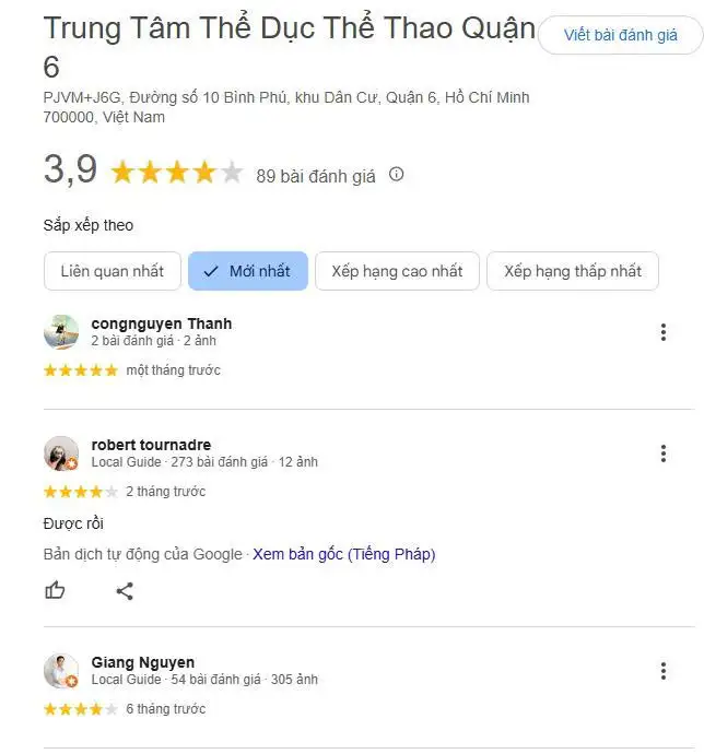 Những đánh giá về sân Trung tâm Thể Dục Thể thao Quận 6