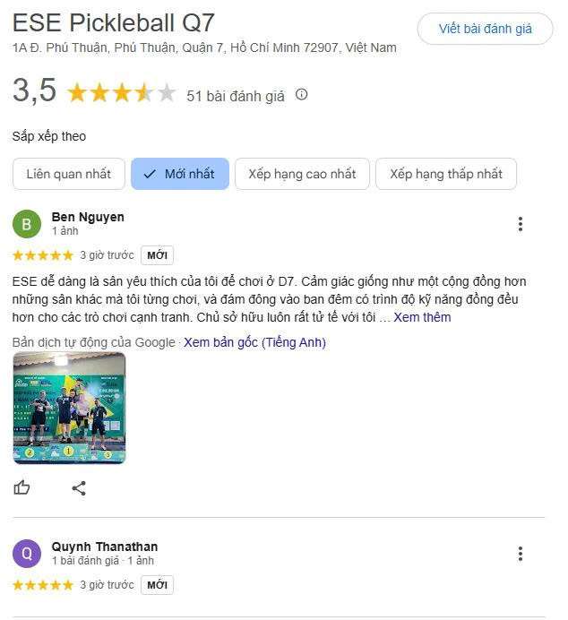Các review về sân ESE Quận 7
