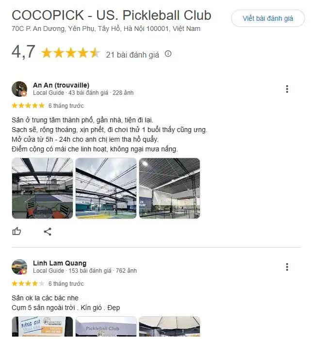 Các đánh giá của khách hàng về Sân Pickleball CoCoPick  