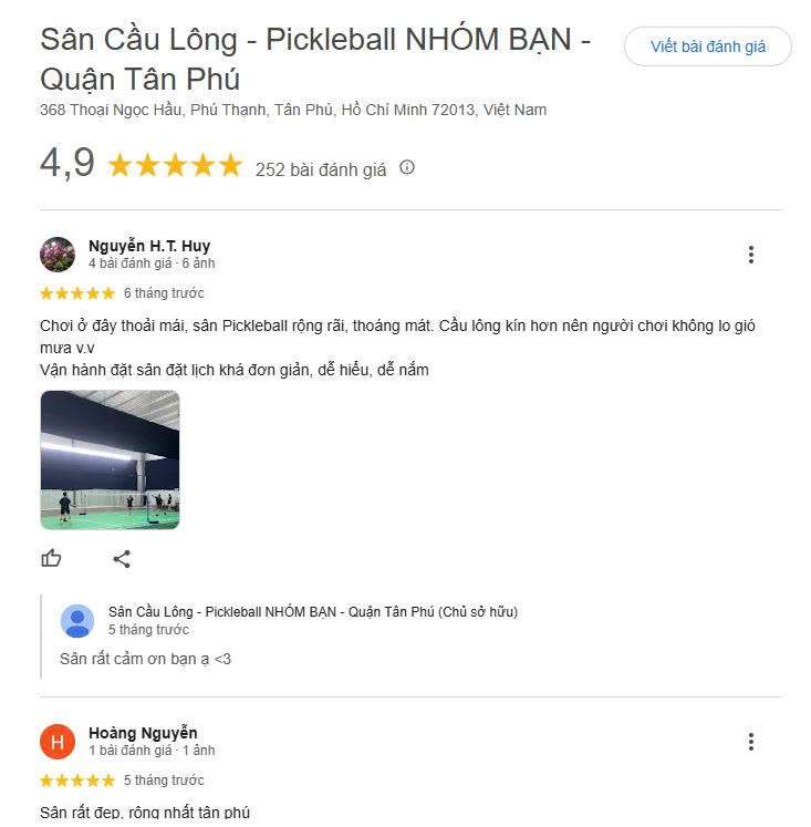 Tổng hợp các đánh giá về Sân Pickleball Nhóm Bạn
