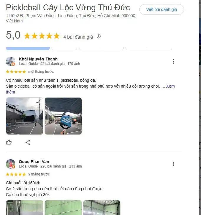 Tổng hợp những review về Sân tập pickleball Cây Lộc Vừng