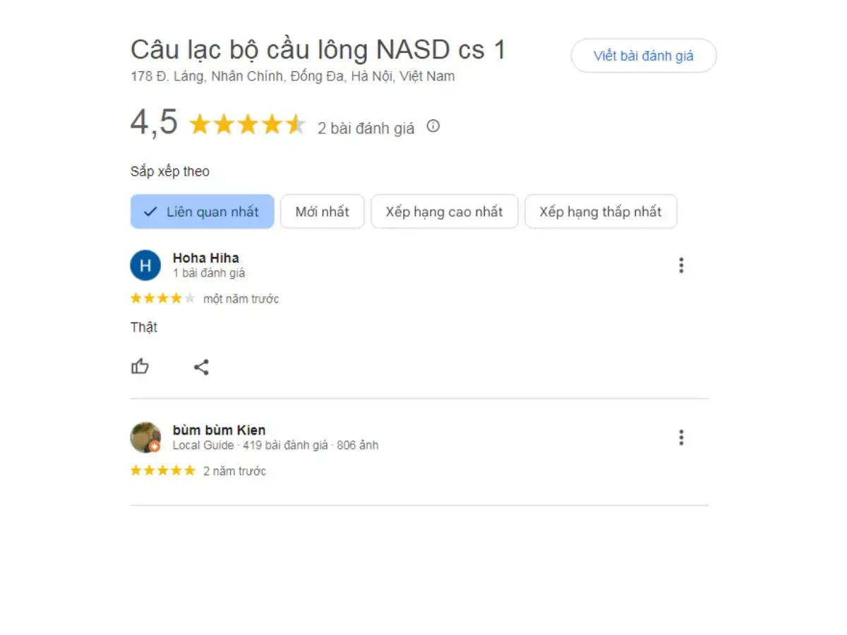 Đánh giá sân cầu lông NASD CS1