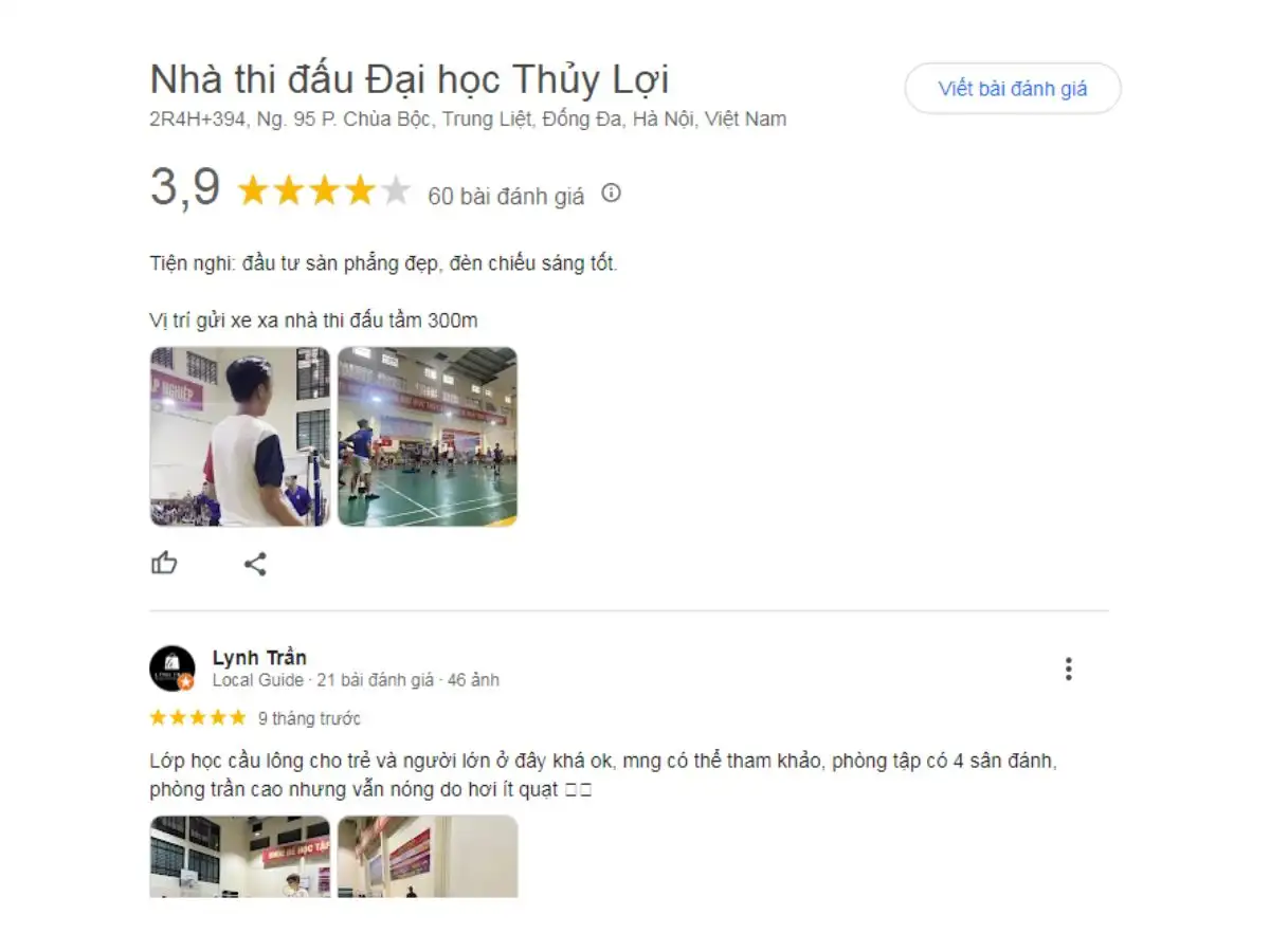Đánh giá sân cầu lông Đại học Thủy Lợi