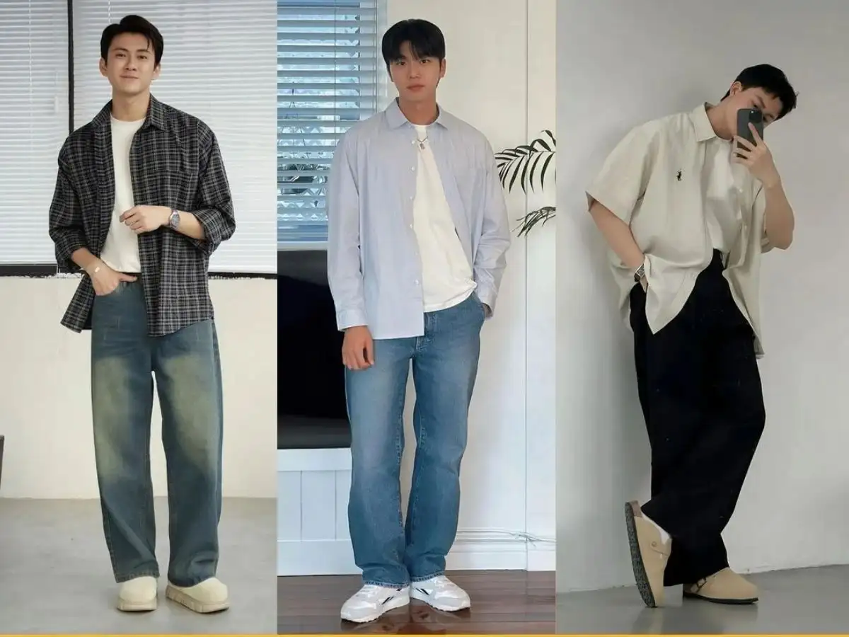 Phối áo sơ mi kaki nam với quần jean cổ điển