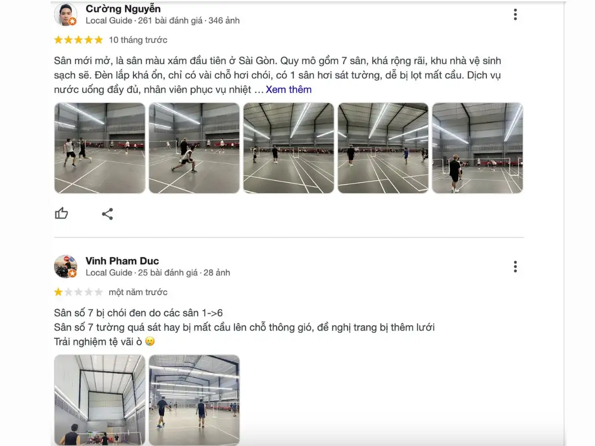 Review khách hàng về sân cầu lông R Sport Nguyễn Xí