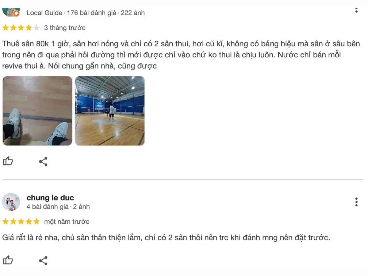 Review khách hàng về sân cầu lông Kim Cúc