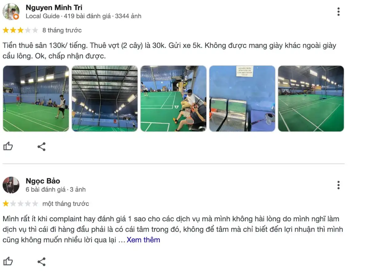 Review khách hàng về sân cầu lông Thanh Duy
