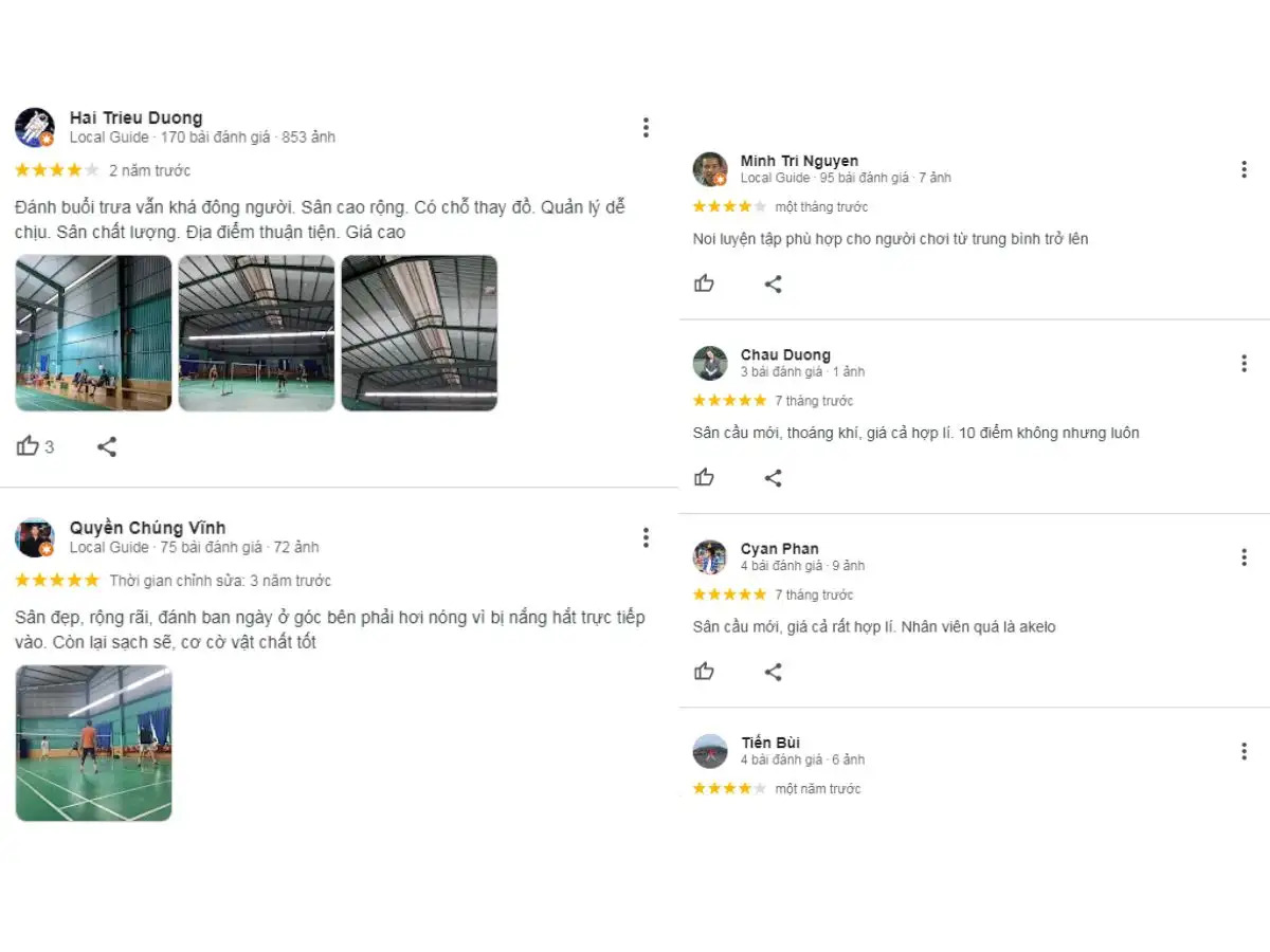 Đánh giá người chơi tại sân cầu lông Hoàng Văn Thụ