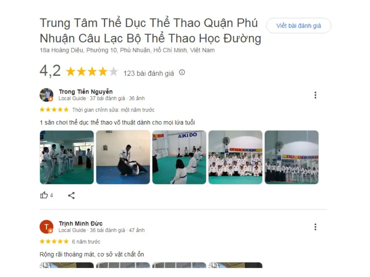 Đánh giá của người chơi với sân TDTT Phú Nhuận