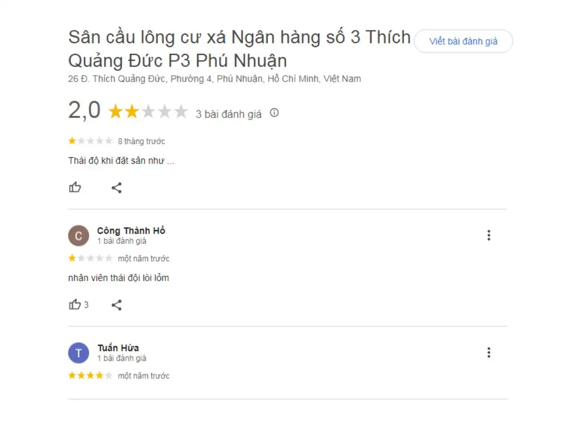 Đánh giá thực tế tại Sân Cầu Lông Cư Xá Ngân Hàng