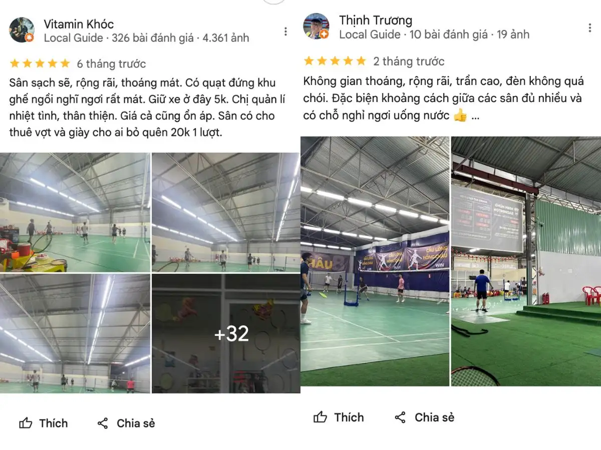 Review của khách hàng về sân cầu lông Hồng Châu