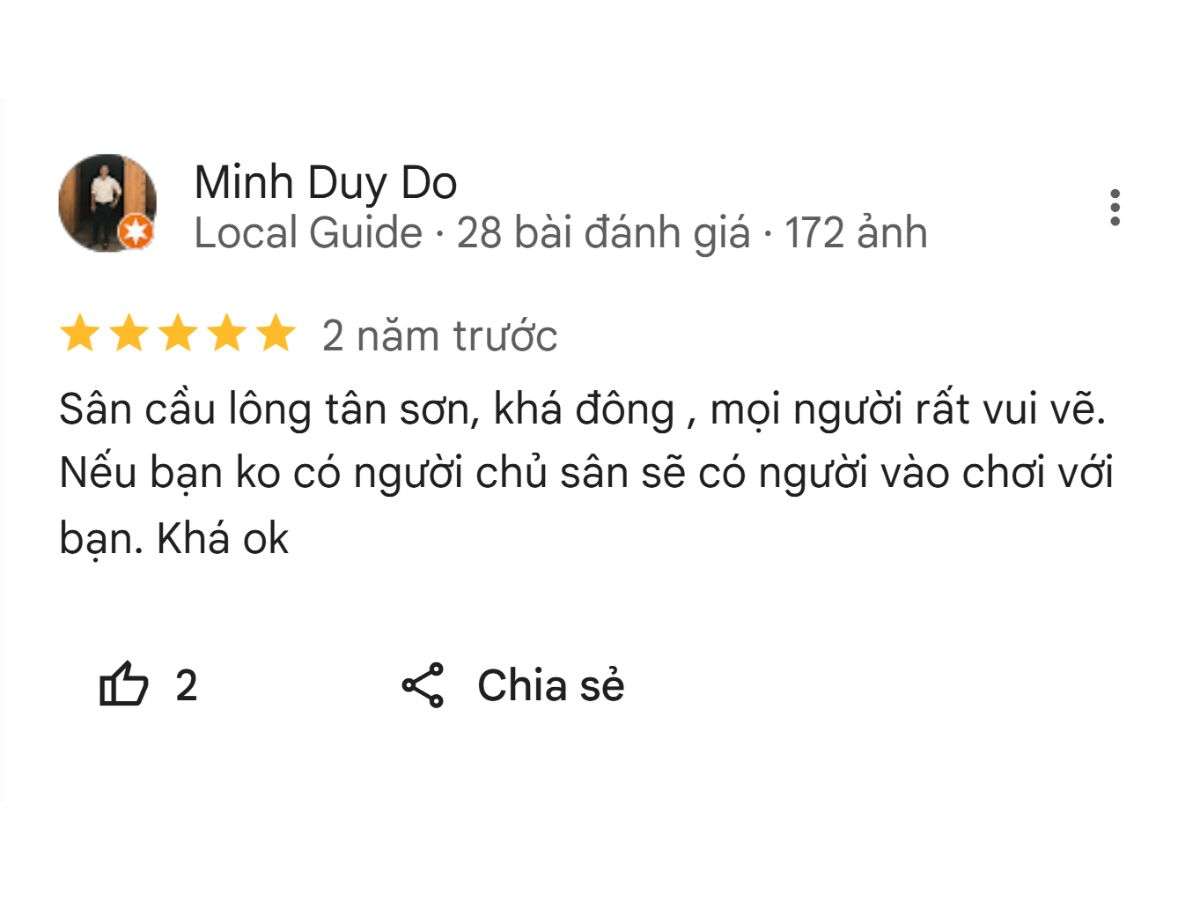 Review từ người chơi về Sân Cầu Lông Tân Sơn