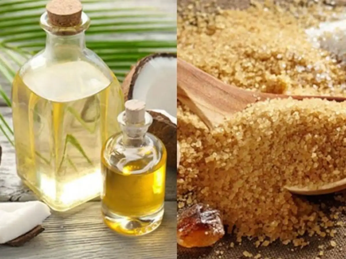 Đường nâu và Dầu dừa/Dầu oliu: Tẩy tế bào chết kết hợp dưỡng ẩm sâu