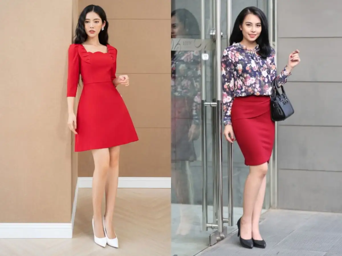 Váy đỏ mang lại sự thanh lịch cho phái nữ trong ngày tết