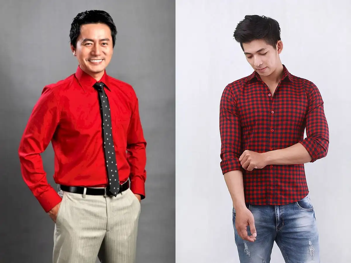 Diện áo sơ mi đỏ trơn hoặc họa tiết đơn giản cho ngày tết