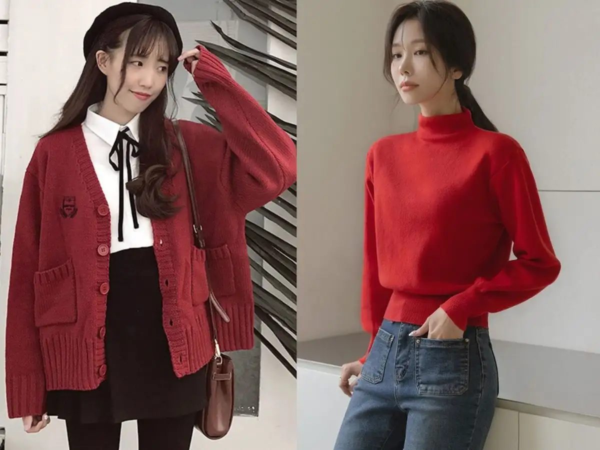 Áo kiểu hoặc áo len màu đỏ là những item không thể thiếu vào dịp tết