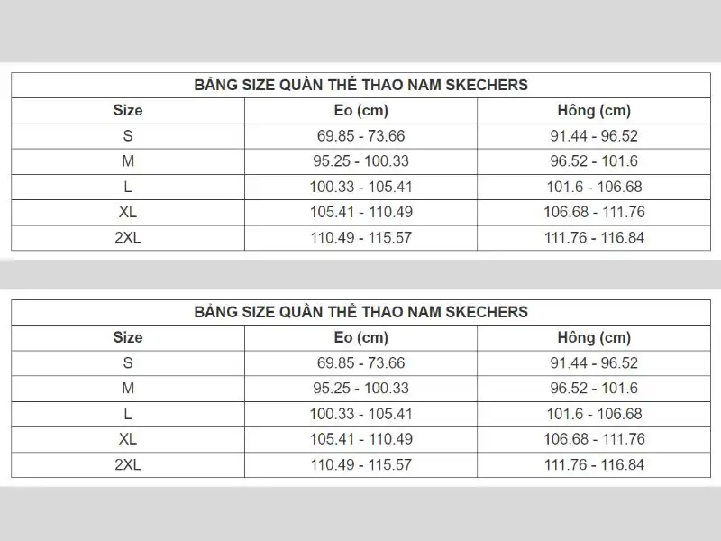 bảng size quần nam thương hiệu 