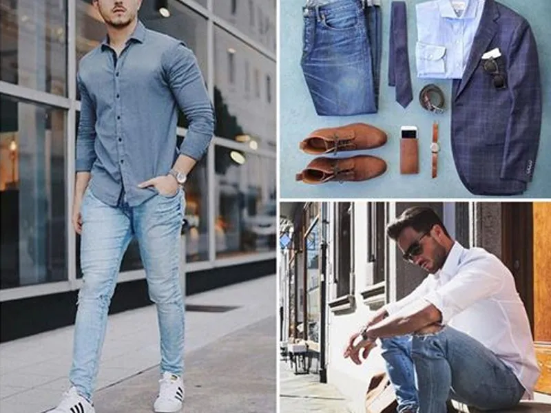 Áo sơ mi kết hợp quần jeans phong cách trẻ trung