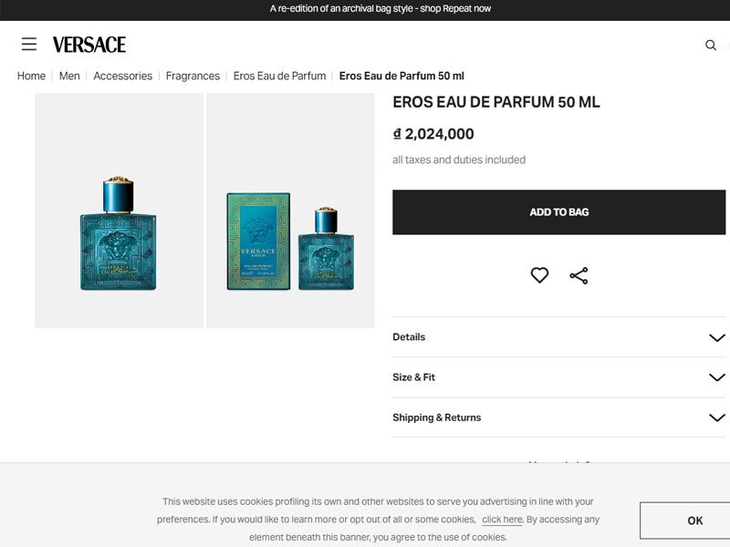 Mua trực tiếp tại website Versace