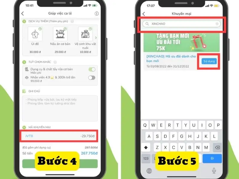 Quy trình áp mã cực đơn giản trên app Jupviec