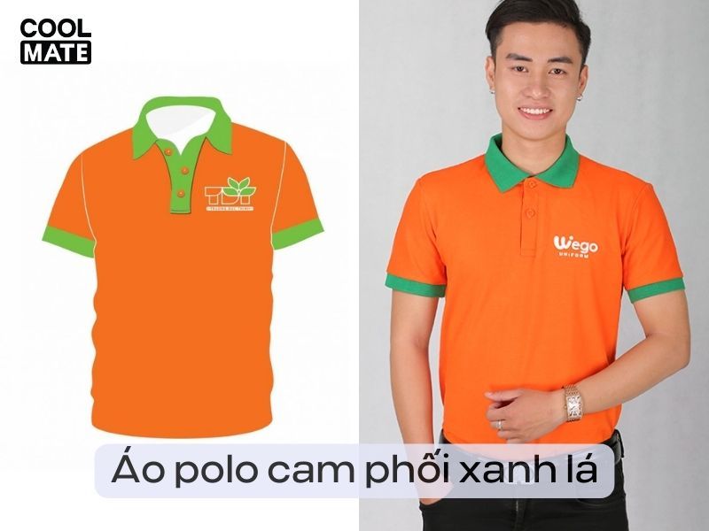 Áo đồng phục cam phối màu xanh lá 