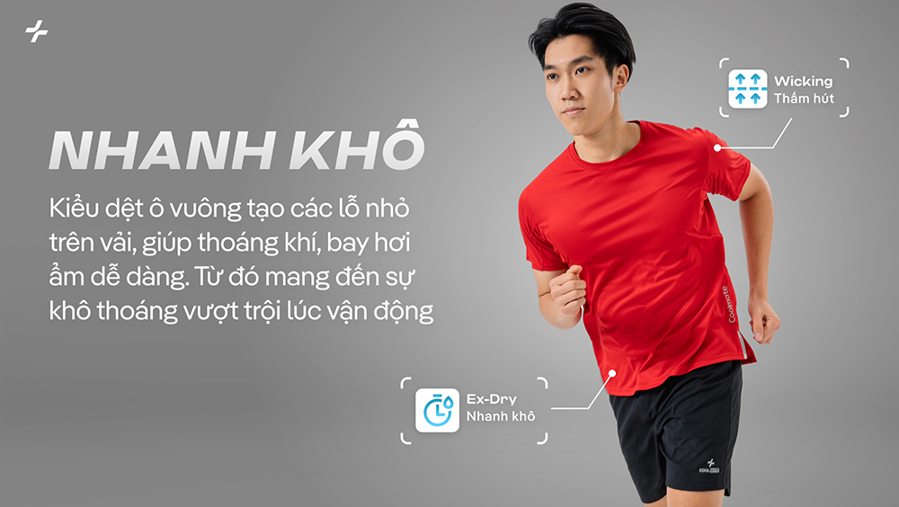 Công nghệ nhanh khô Ex-Dry và thấm hút Wicking trên áo thun chạy bộ Advanced V2