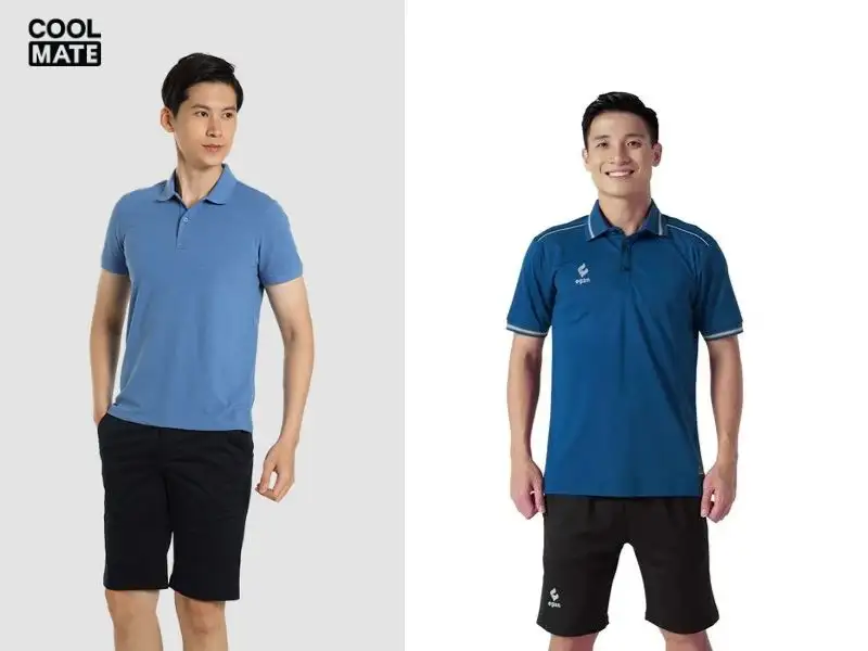 Áo polo màu xanh nước biển + Quần bermuda đen