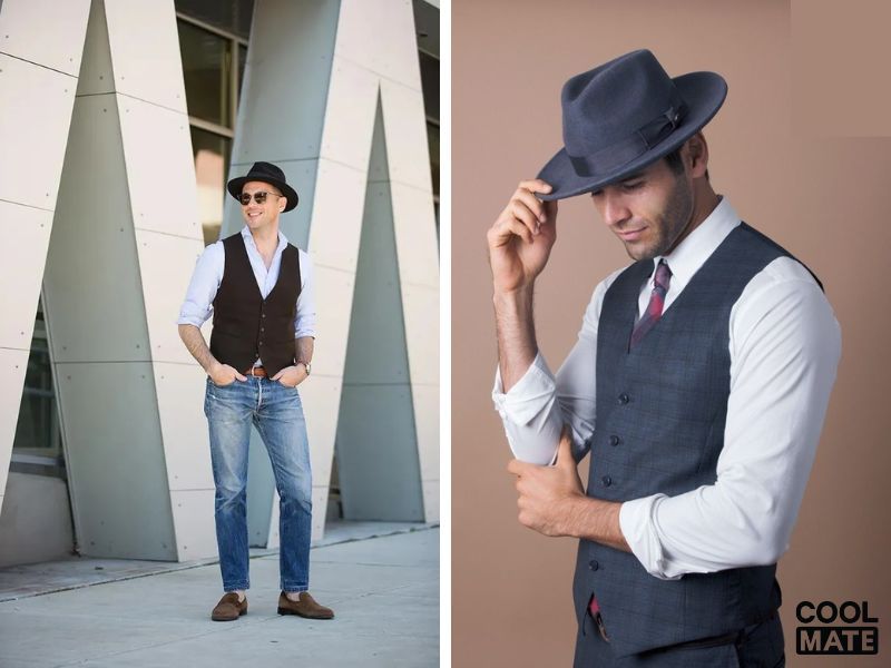 Áo gile mix match cùng mũ Trilby đầy lịch lãm