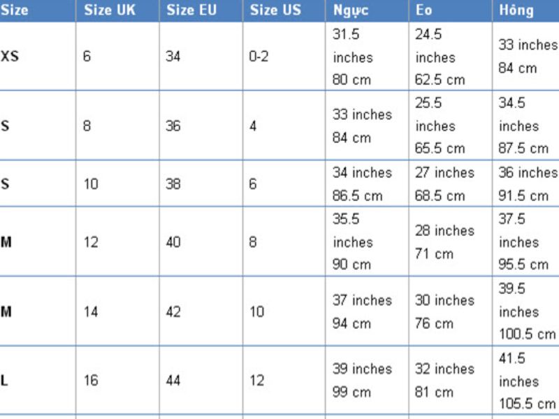 Quần size 8 US là bao nhiêu