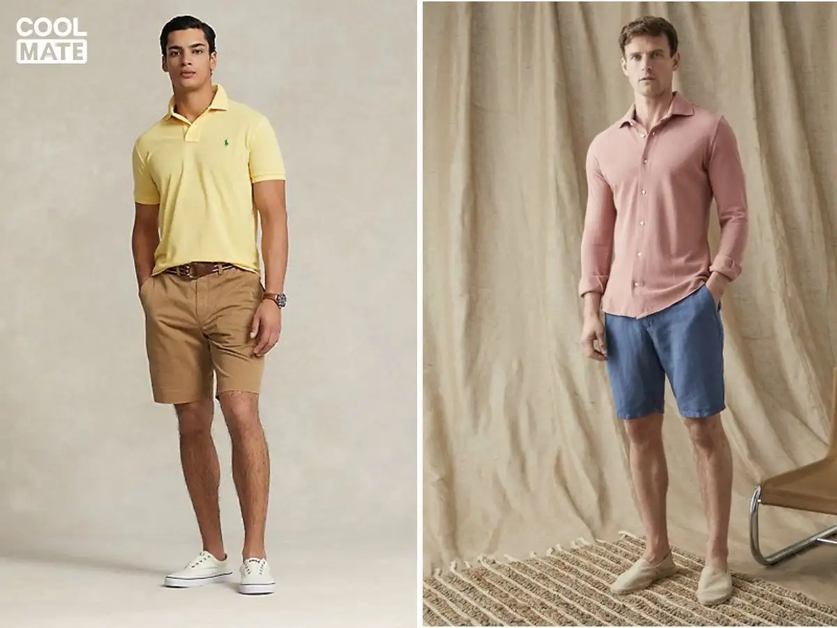 Short kaki với giày thể thao 