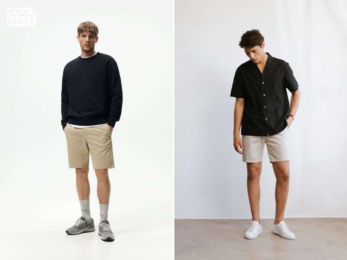 Giày lười nam đi với quần short chinos