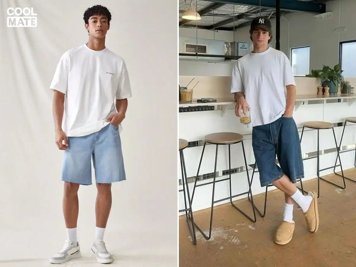 Năng động với quần short jeans và sneaker 