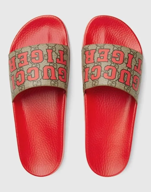Dép phái mạnh Gucci quai ngang Gucci Tiger sắc đỏ au nổi trội (Nguồn: Gucci)