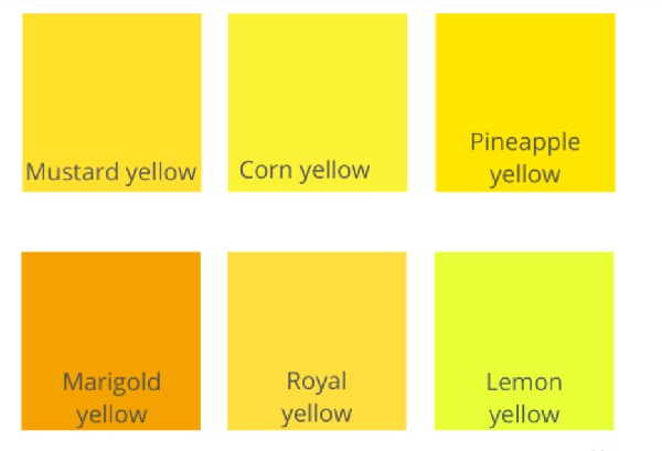 Màu vàng có 6 sắc thái cơ bản