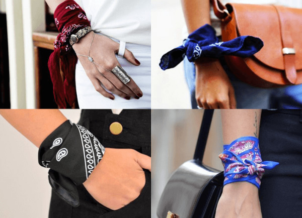 Quấn khăn bandana quanh cổ tay tạo phong cách thời trang bụi bặm, phóng khoáng 