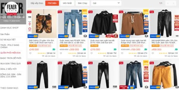 Có thể nói đây là một trong những shop bán quần jean nam Shopee được lòng khách hàng nhất hiện nay. Shop có hơn 315 nghìn người theo dõi, được điểm đánh giá tuyệt đối 5 sao. Tỉ lệ phản hồi chat là 100%, cho thấy Feaer Store “take care” khách hàng rất tốt. 