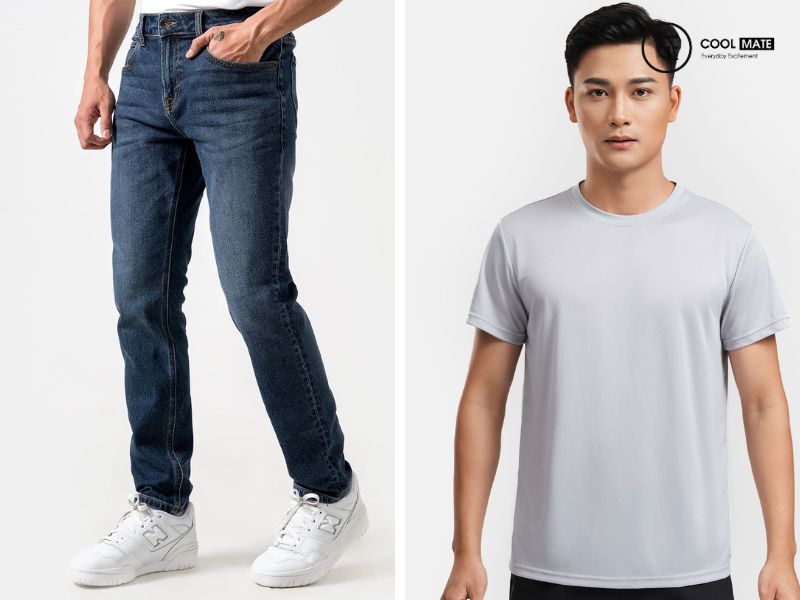 Kết hợp áo thun basic cùng quần jean dáng slim fit