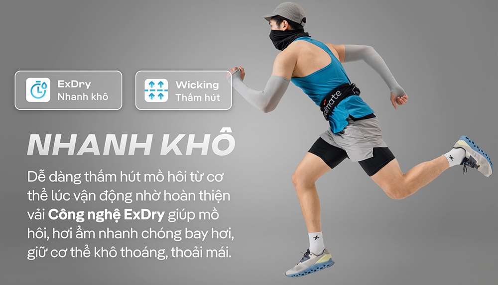 Chất liệu vải thoáng khí với công nghệ ExDry và Wicking