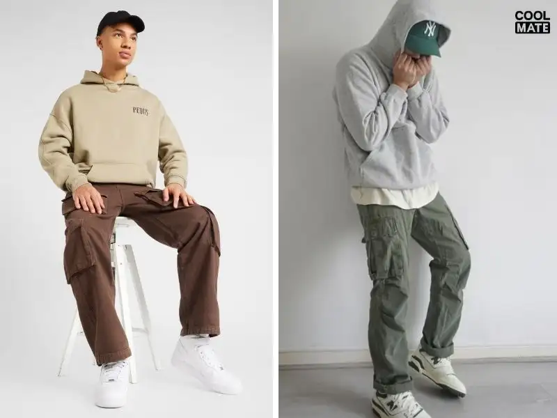 Quần cargo pants phối cùng áo hoodie 